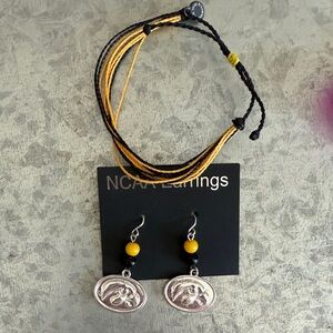 NCAA Silver and Yellow Iowa Hawkeye Earrings with Bracelet